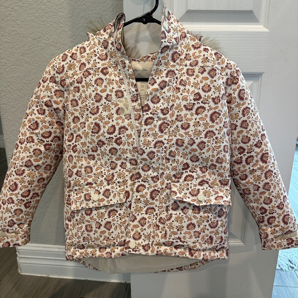 Rylee + Cru Floral Print Kids Raincoat - Cream and Brown